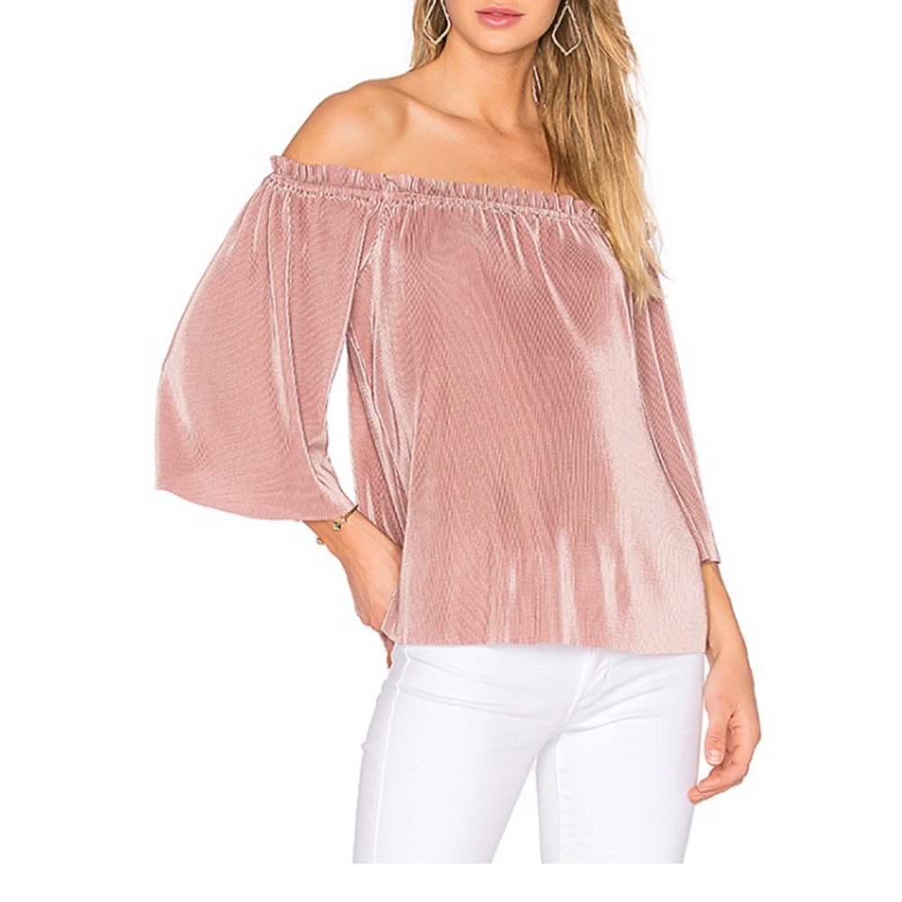 Revolve JOA off shoulder pleated fabric Blush top